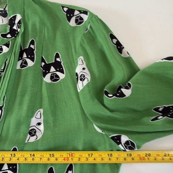 Maeve Anthropologie green composed pin-tuck button down Frenchie Bulldog shirt - Picture 14 of 16